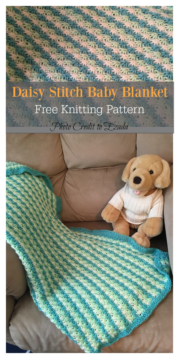 Daisy Stitch Baby Blanket Free Knitting Pattern 