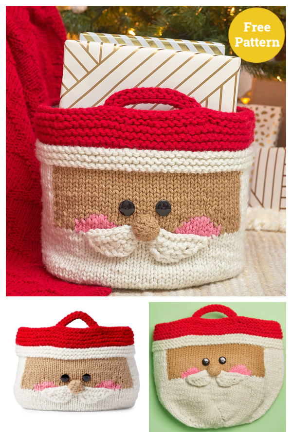 Jolly Santa Basket Free Knitting Pattern