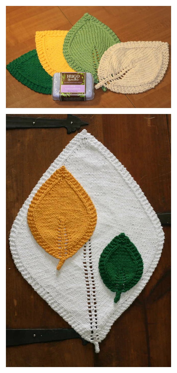 Leaf Coasters Washcloth Free Knitting Pattern