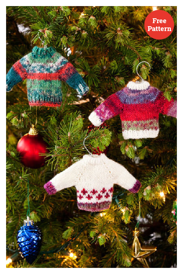 Noel Knit Sweater Ornaments Free Knitting Pattern