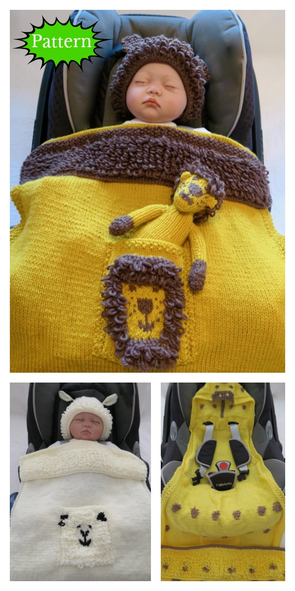 Animal Hooded Baby Car Seat Blanket Knitting Pattern