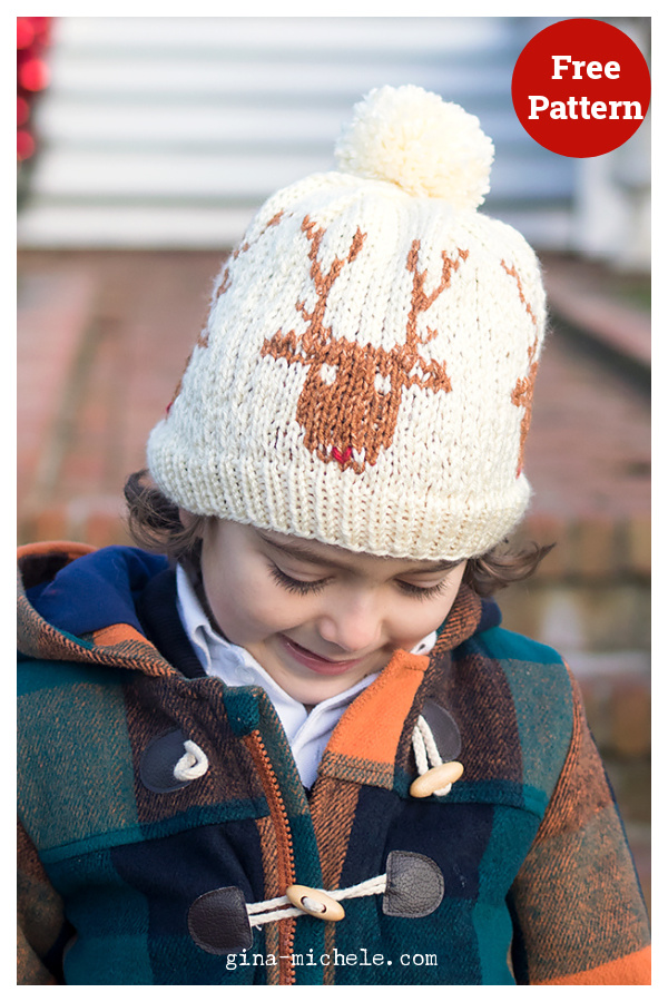 Kids Nordic Rudolph Hat Free Knitting Pattern