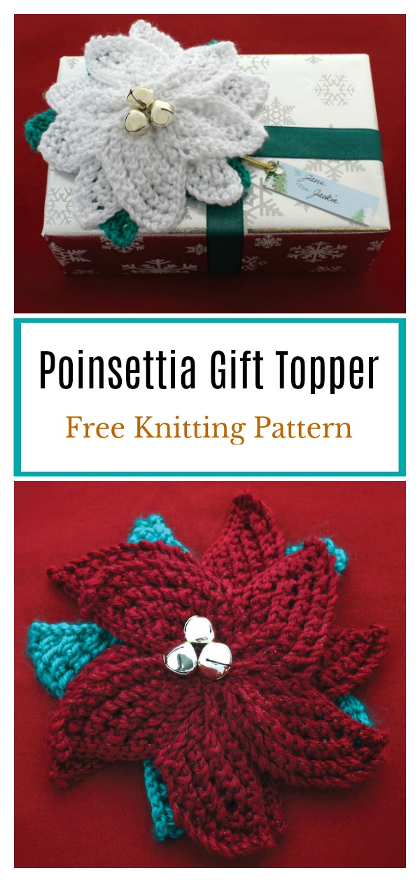 Poinsettia Gift Topper Free Knitting Pattern