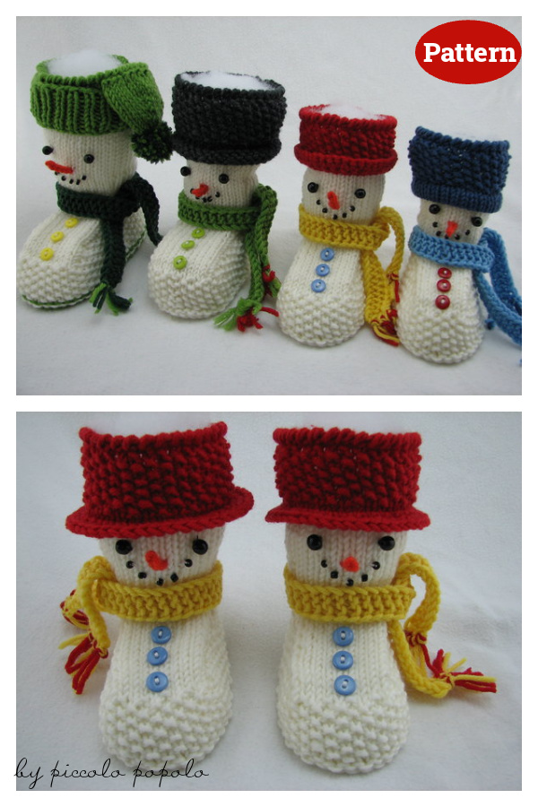 Snowman Baby Booties Knitting Pattern