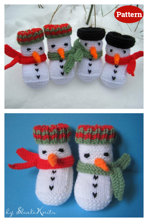 Snowman Baby Booties Knitting Pattern