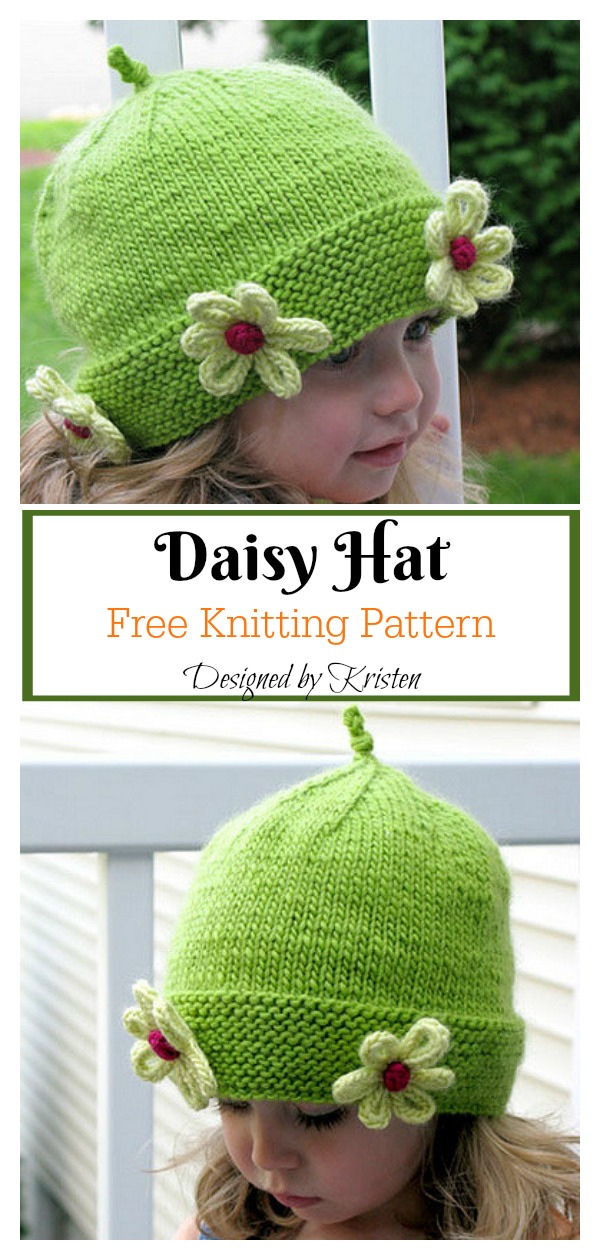 Daisy Beanie Hat Free Knitting Pattern