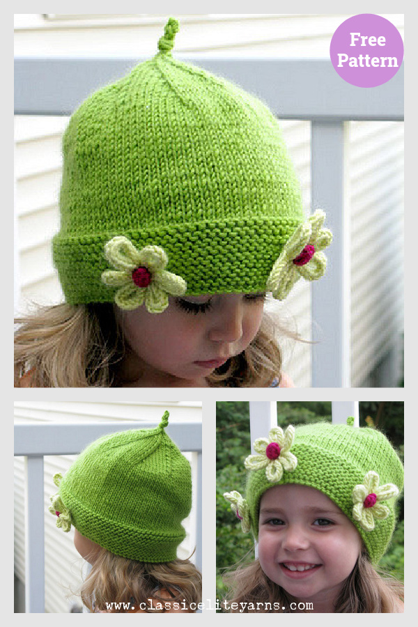 Daisy Beanie Hat Free Knitting Pattern