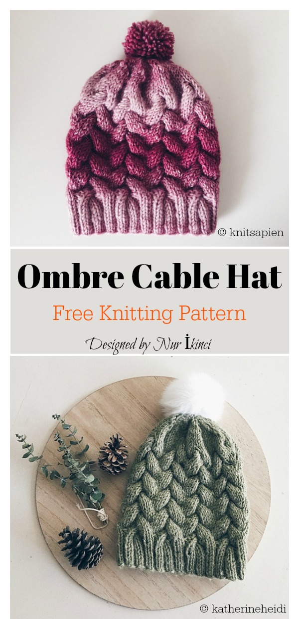 Ombre Cable Hat Free Knitting Pattern