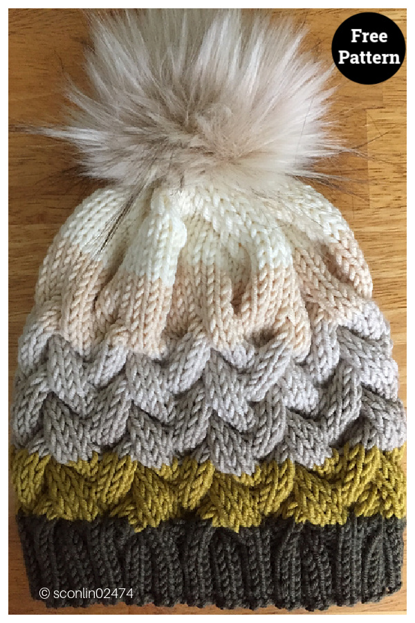 Ombre Cable Hat Free Knitting Pattern 