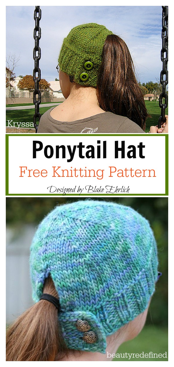 Ponytail Hat Free Knitting Pattern 