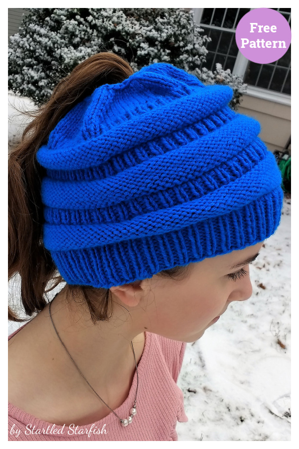 Ponytail-Poof Hat Free Knitting Pattern