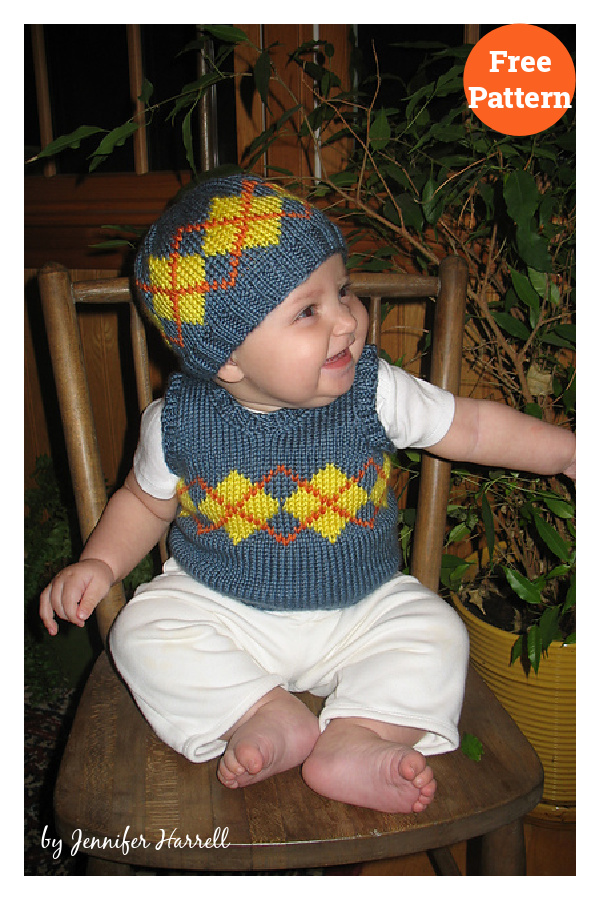 Baby Argyle Vest and Hat Free Knitting Pattern