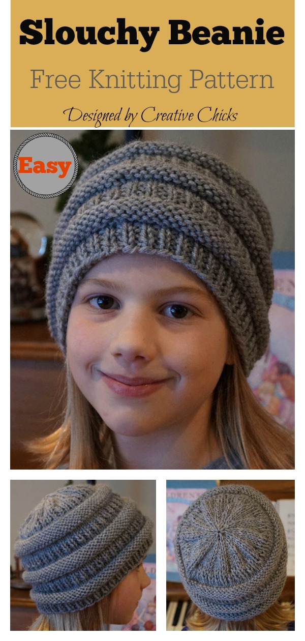 Easy Slouchy Beanie Hat Free Knitting Pattern 