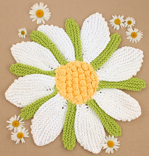 Daisy Flower Dishcloth FREE Knitting Pattern