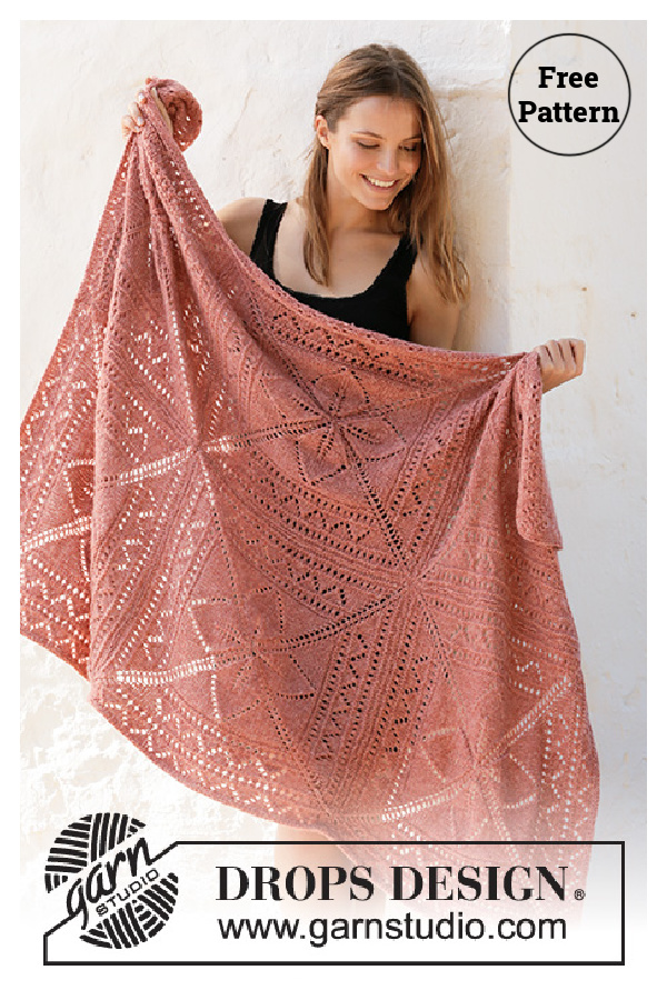 Sweet Nordic Rose Lace Block Blanket Free Knitting Pattern 