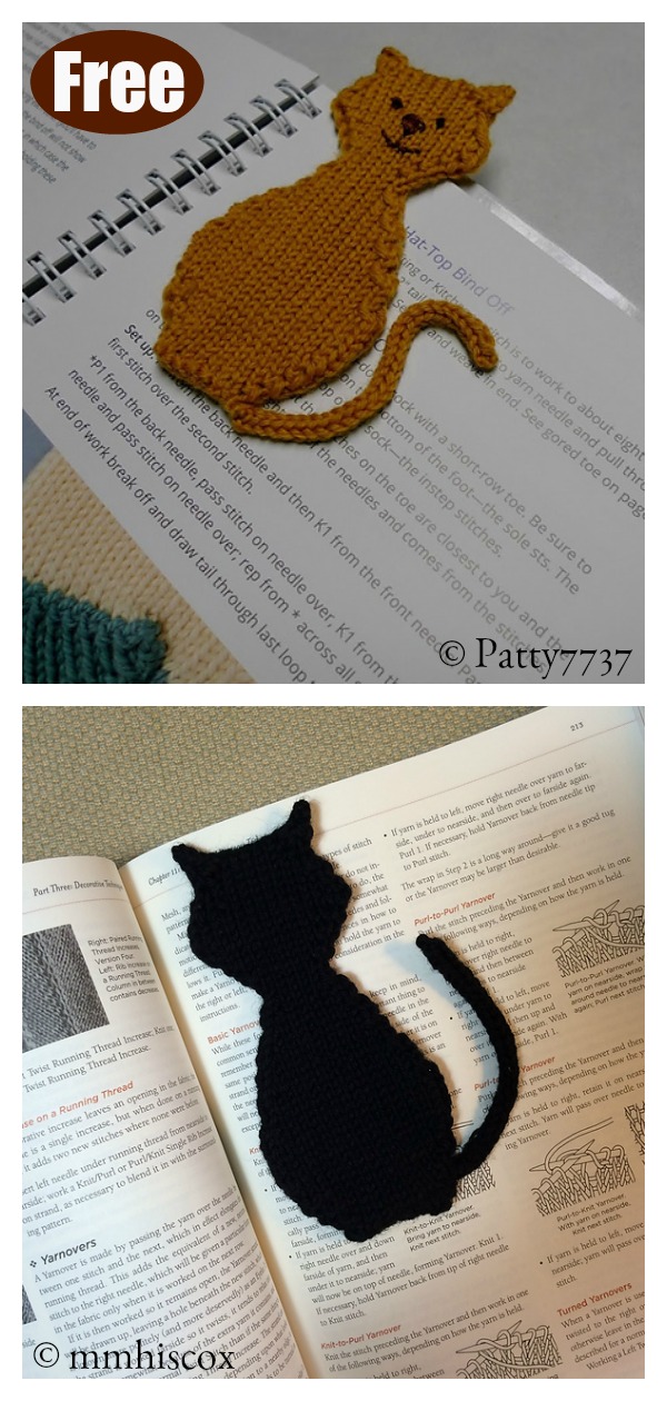 Cat Silhouette Bookmark Free Knitting Pattern