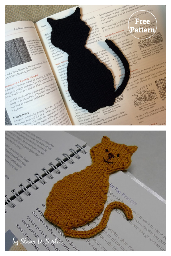 Cat Silhouette Bookmark Free Knitting Pattern 