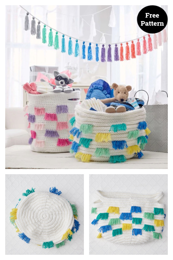 Fringed Basket Free Knitting Pattern 