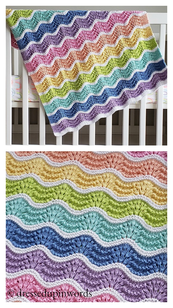 Pastel Rainbow Baby Blanket Free Knitting Pattern 