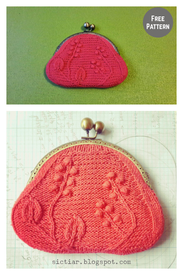 Purse with Leaves and Bobbles Free Knitting Pattern