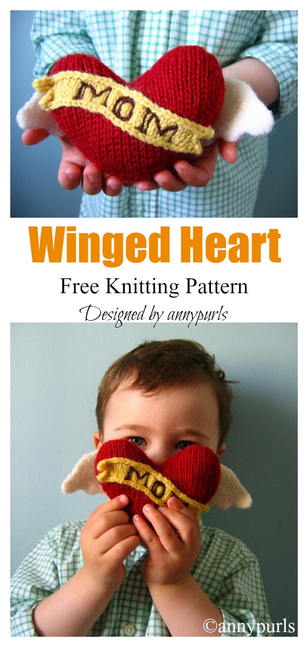 Winged Heart Pillow Softie Free Knitting Pattern