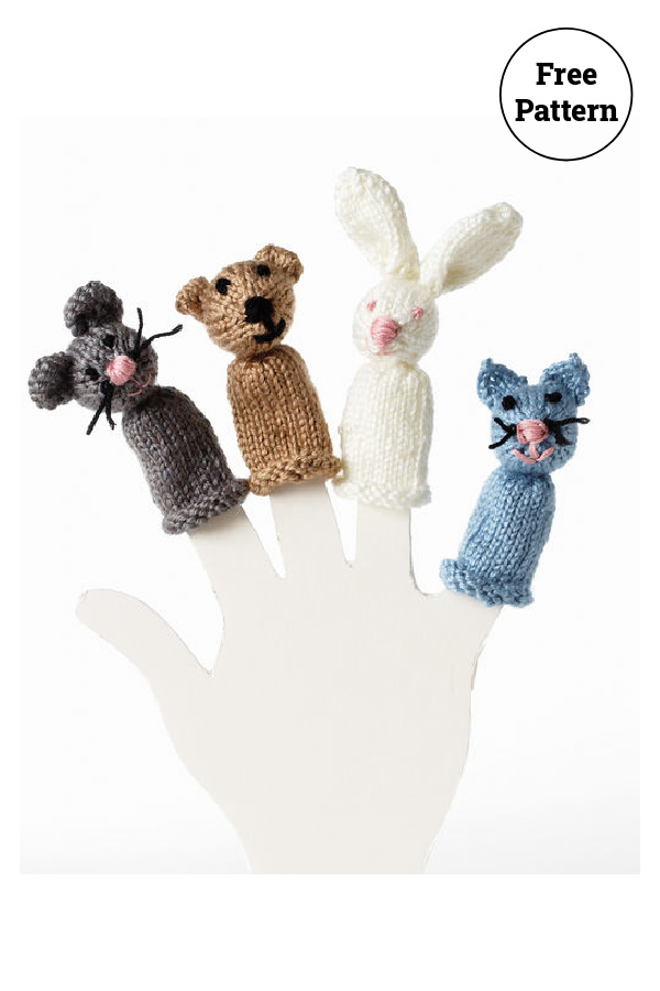 Bear Bunny Cat Mouse Finger Puppets free Knitting Pattern
