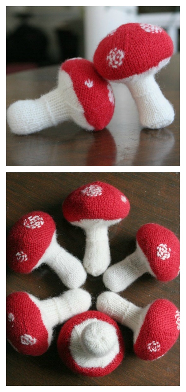 Knitted Mushroom Baby Rattle Soft Toy