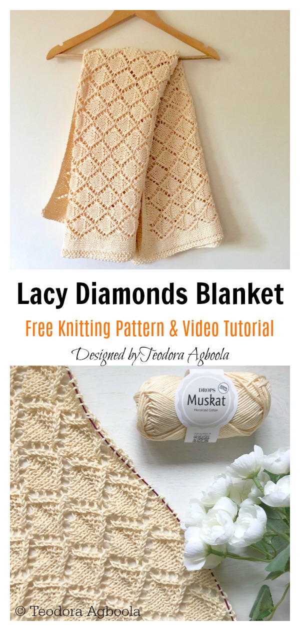 Lacy Diamonds Baby Blanket Free Knitting Pattern and Video Tutorial