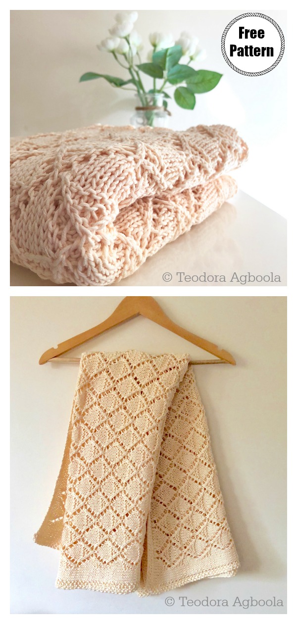 Lacy Diamonds Baby Blanket Free Knitting Pattern and Video Tutorial 