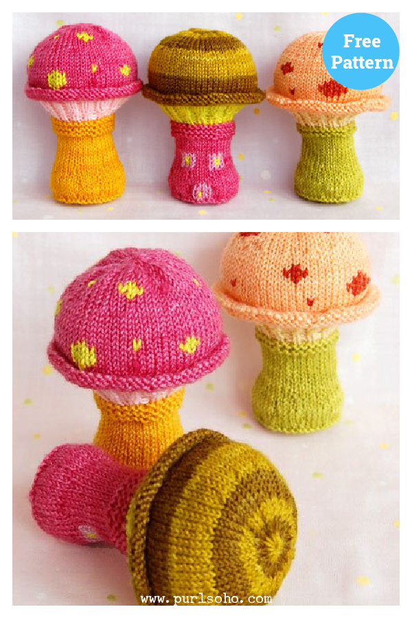 Mushroom Baby Rattle Soft Toy Free Knitting Pattern 