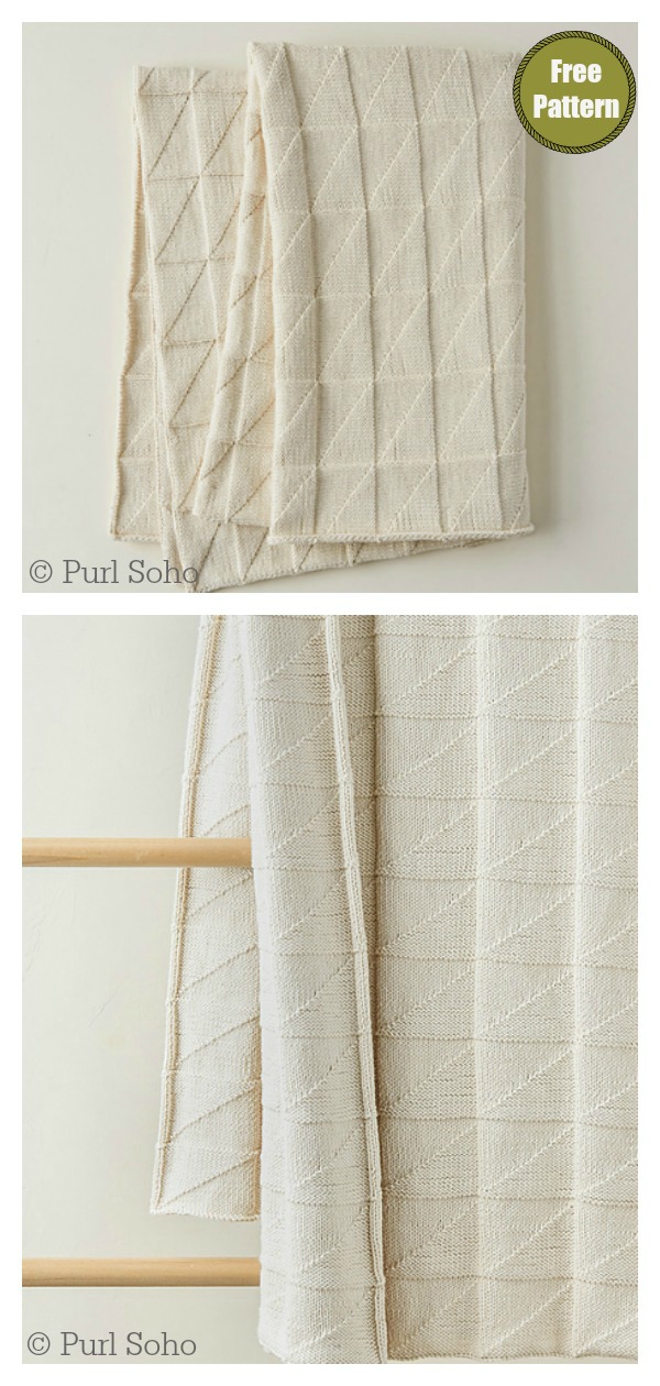 Embossed Triangles Blanket Free Knitting Pattern