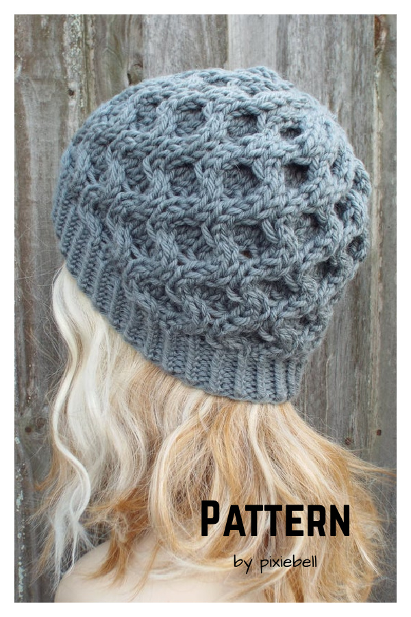 Honeycomb Cable Beanie Hat Free Knitting Pattern 