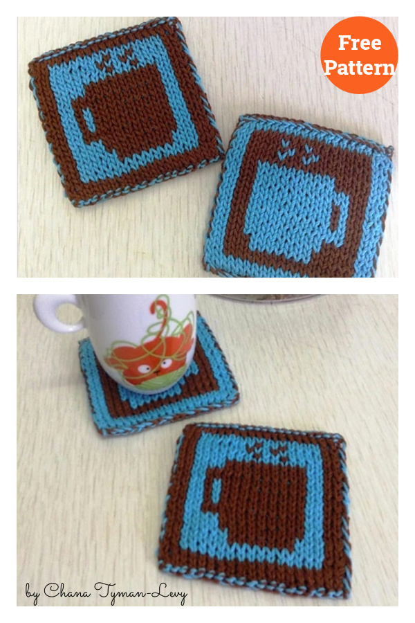 Hot Cuppa Square Coasters Free Knitting Pattern