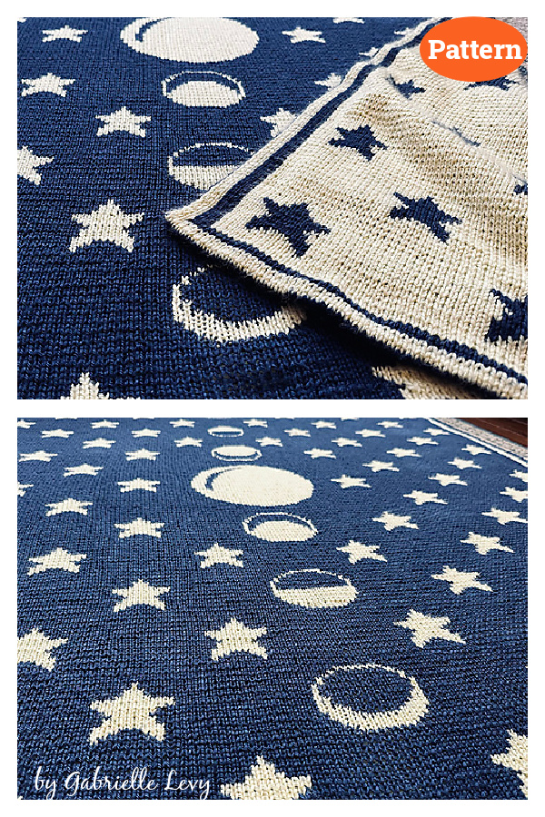 Moon Phase and Stars Blanket Knitting Pattern