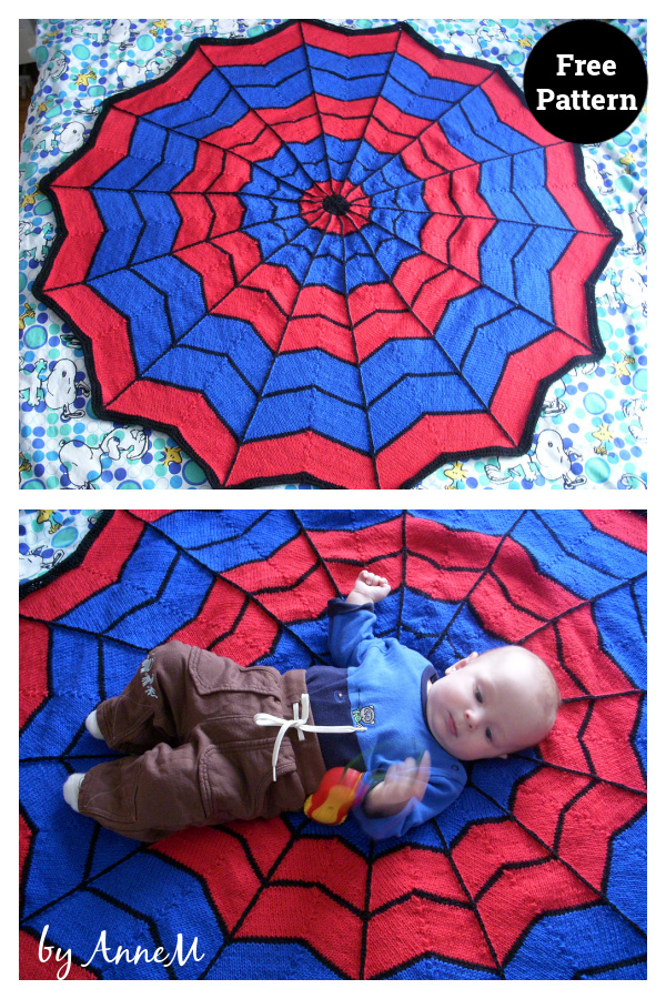 Spiderman Round Blanket Free knitting Pattern 