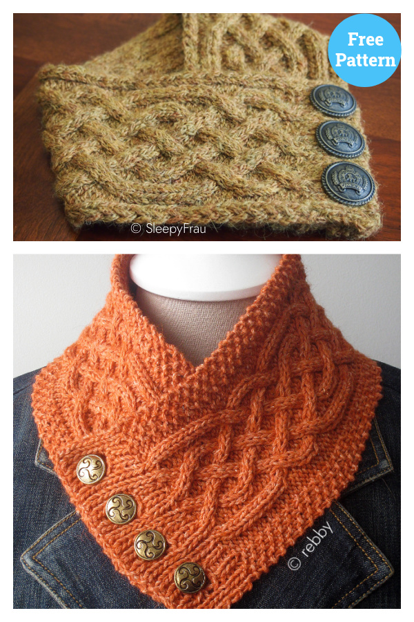 Celtic Cable Button Cowl Free Knitting Pattern