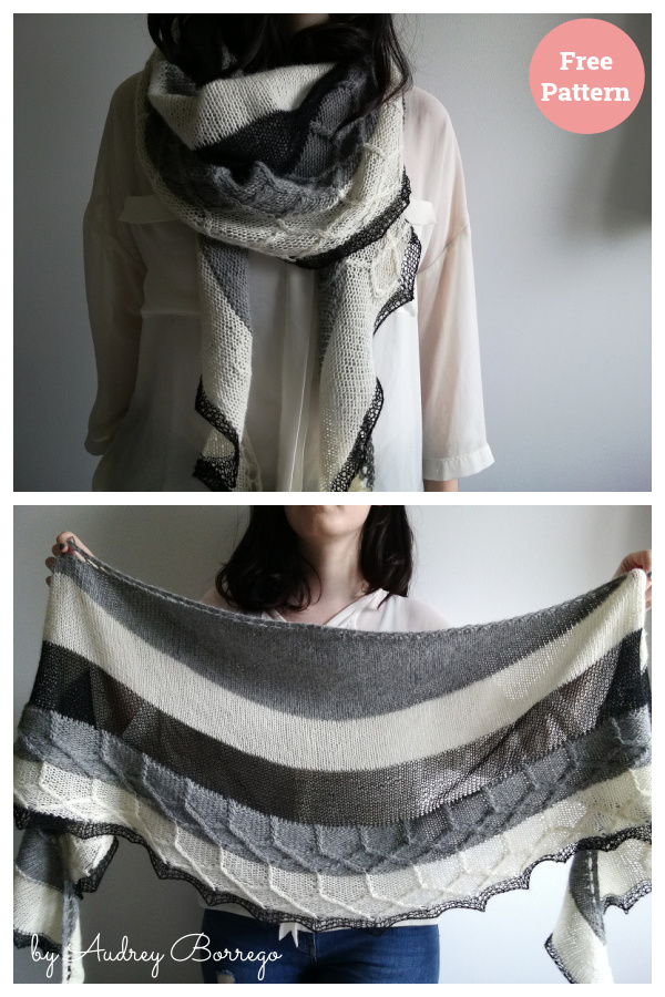 Triptych Crescent Shaped Shawl Free Knitting Pattern 
