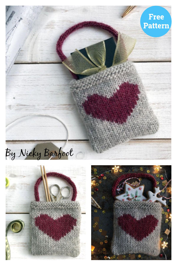 Heart Gift Bag Free Knitting Pattern