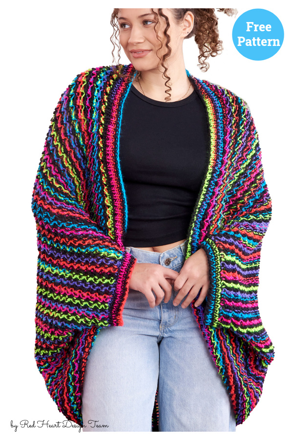 Striped Snuggle Cocoon Cardi Free Knitting Pattern