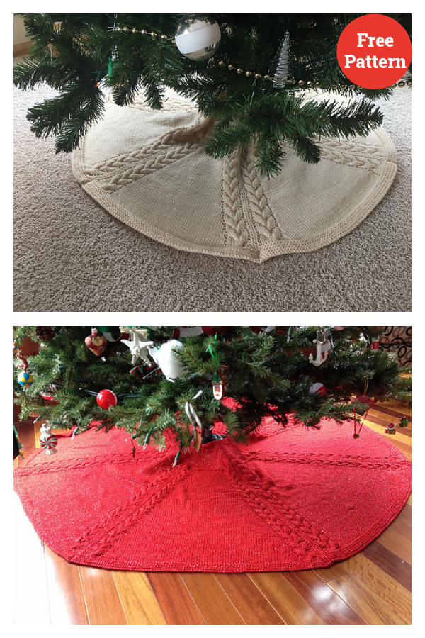 Cable Christmas Tree Skirt Free Knitting Pattern