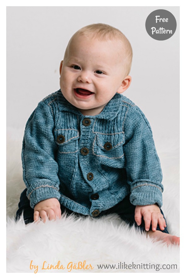 Garter Stitch Baby Jeans Jacket Free Knitting Pattern
