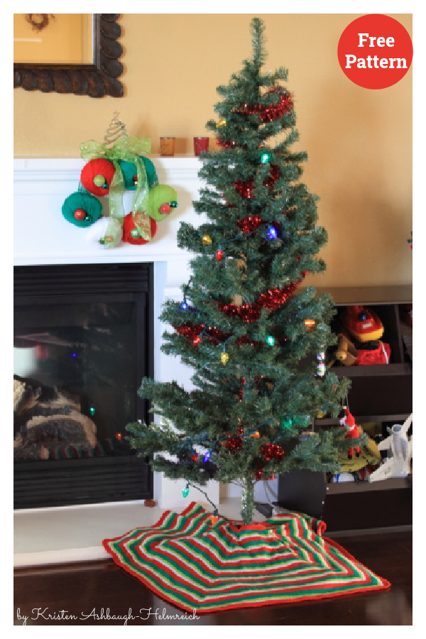 Mod Stripe Christmas Tree Skirt Free Knitting Pattern 