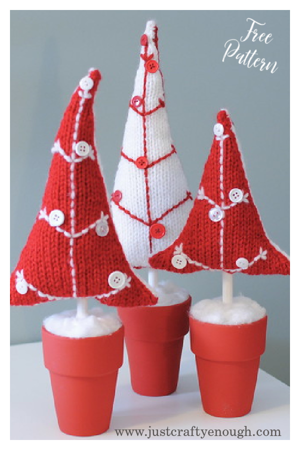Potted Button Trees Free Knitting pattern