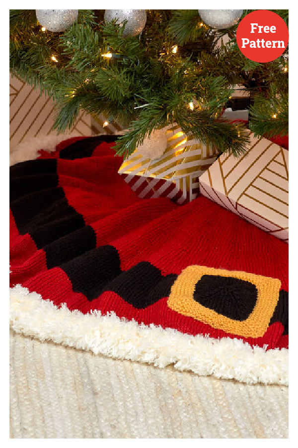 Santa's Coat Tree Skirt Free Knitting Pattern