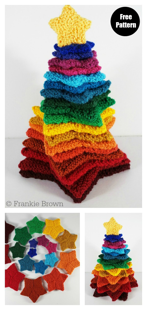 Stacking Stars Rainbow Tree Free Knitting Pattern