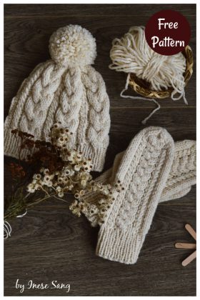 4 Classic Cabled Hat and Mittens Free Knitting Pattern
