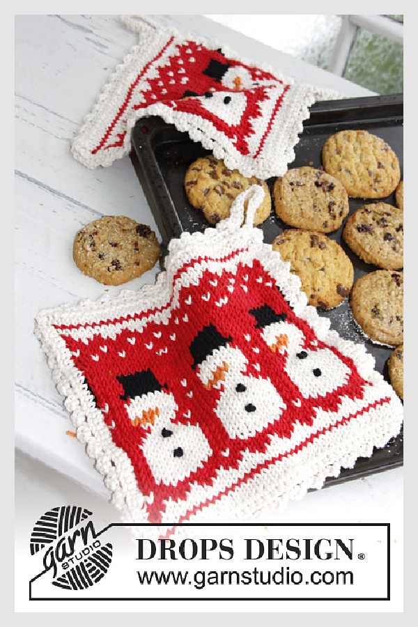 3 Little Snowmen Christmas Potholder Free Knitting Pattern 