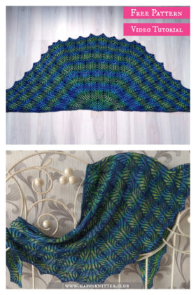 Brioche Stitch Peacock Shawl Free Knitting Pattern and Video