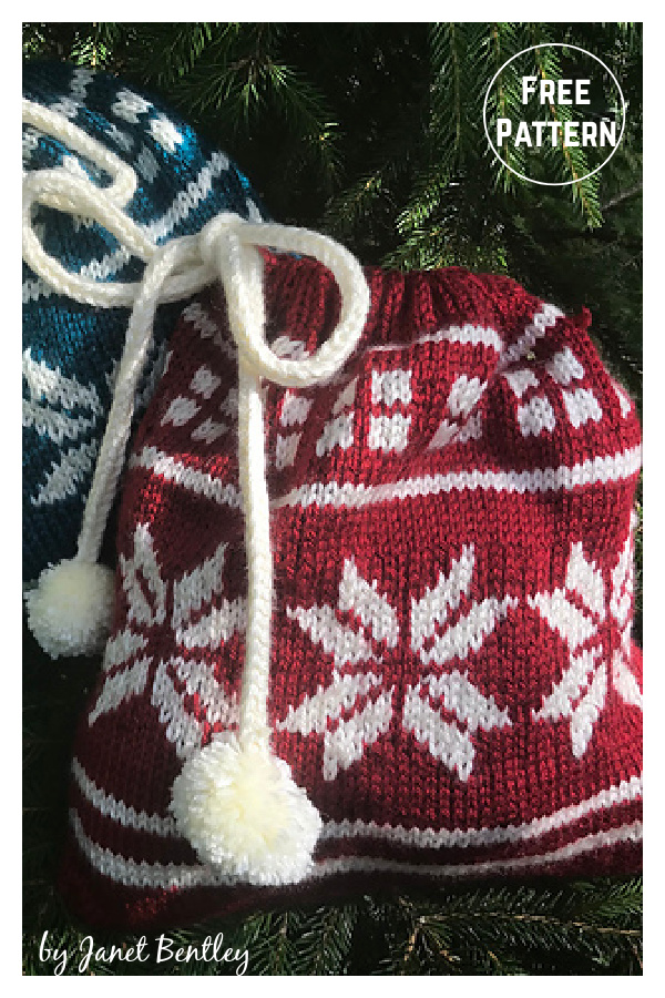 Christmas Poinsettia Gift Bag Free Knitting Pattern