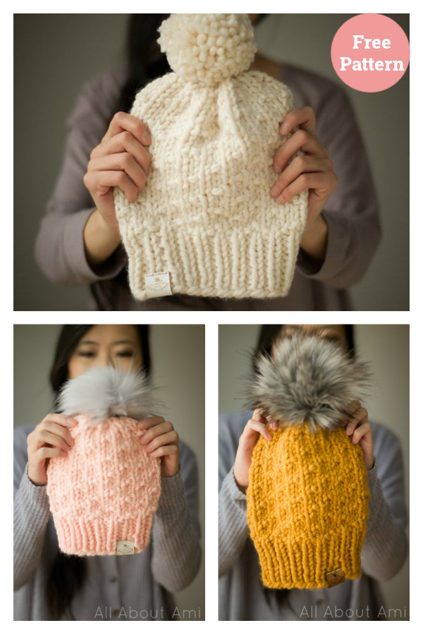 Chunky Dotty Beanies Free Knitting Pattern 